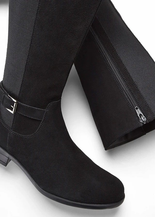 Bottes tige large en cuir, Couleur: noir