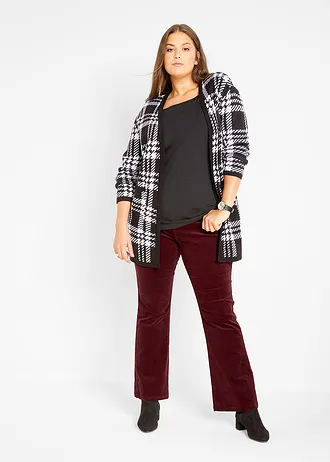 Pantalon en velours côtelé extensible avec taille haute confortable, Couleur: rouge érable