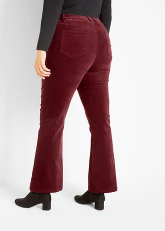 Pantalon en velours côtelé extensible avec taille haute confortable, Couleur: rouge érable