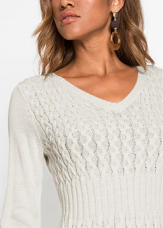 Pletené šaty s copánkovým vzorem • světle krémová • bonprix obchod