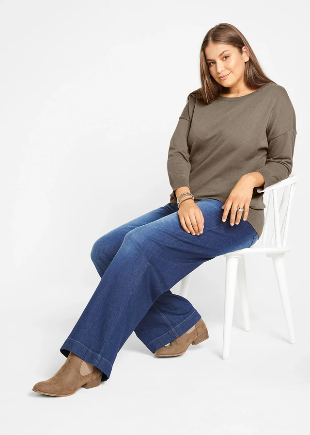 Jean large taille mi-haute élastiquée, Couleur: bleu denim used