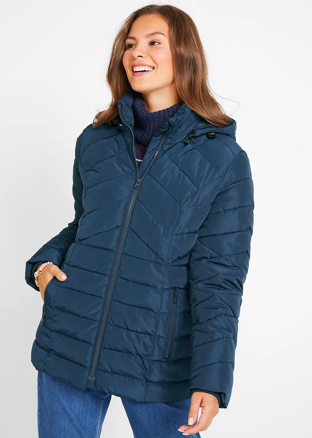 Lichte, gewatteerde jas met afneembare capuchon, Kleur: donkerblauw