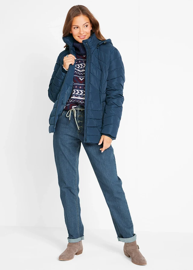 Lichte, gewatteerde jas met afneembare capuchon, Kleur: donkerblauw