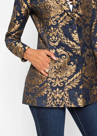 Blazer in glanzend jacquard • donkerblauw/goudkleur met print • bonprix online shop