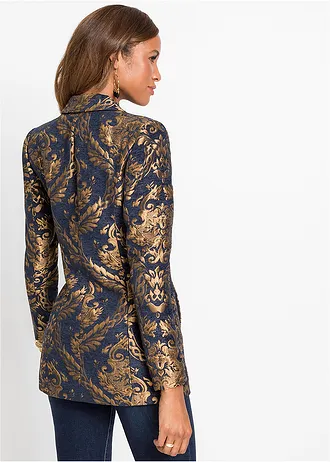 Blazer din jacquard strălucitor, culoare: bleumarin/auriu grafic