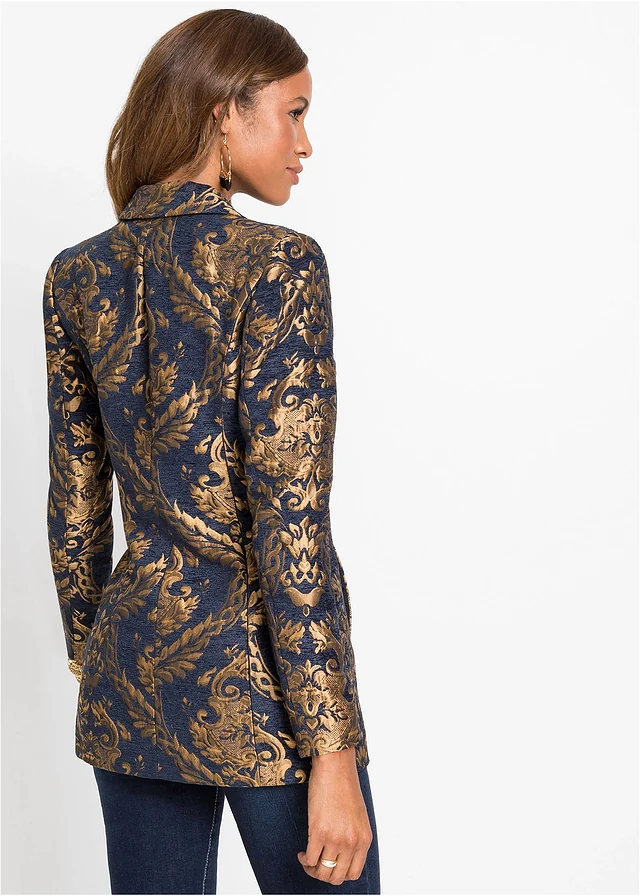 Lange jas van jaquard • blauw-goudkleur grafische print • product-page.page-title-suffix