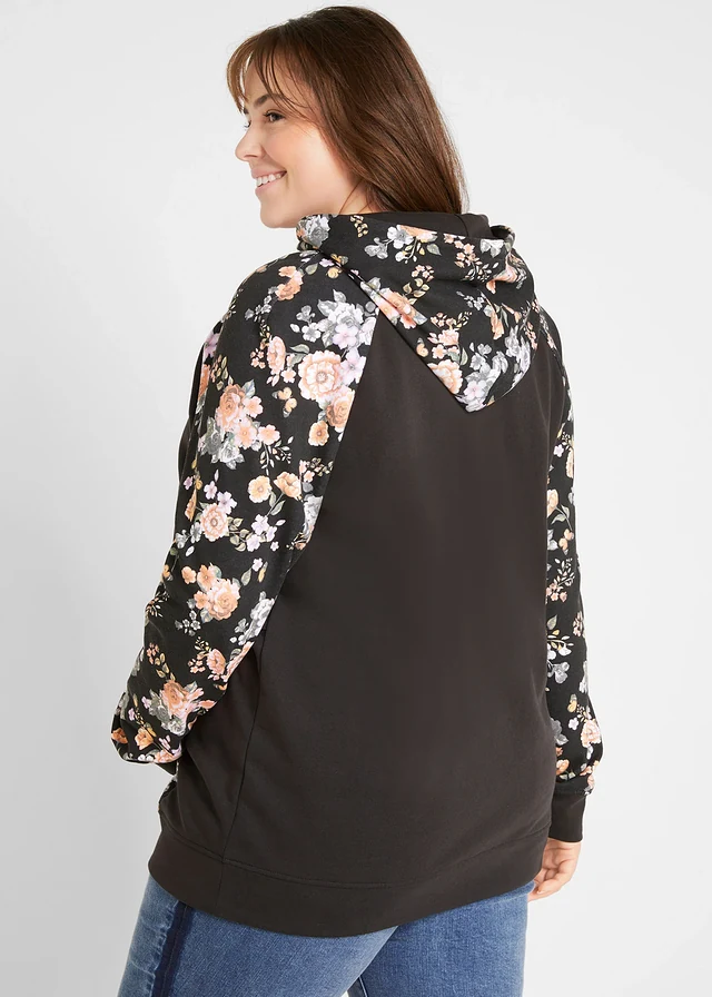 Sweat de grossesse 2en1 avec fonction allaitement, Couleur: noir à fleurs