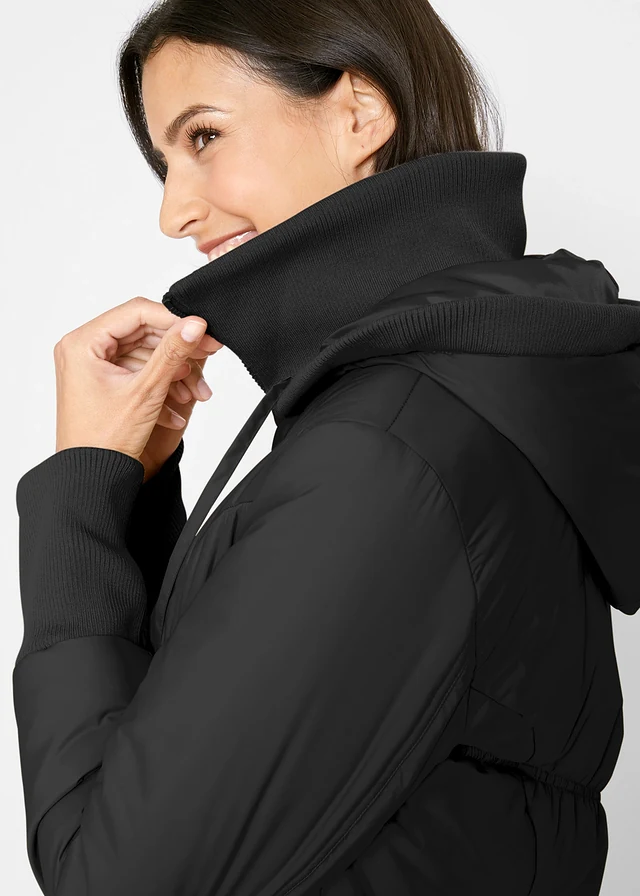 Veste matelassée à finitions élastiquées et capuche, Couleur: noir