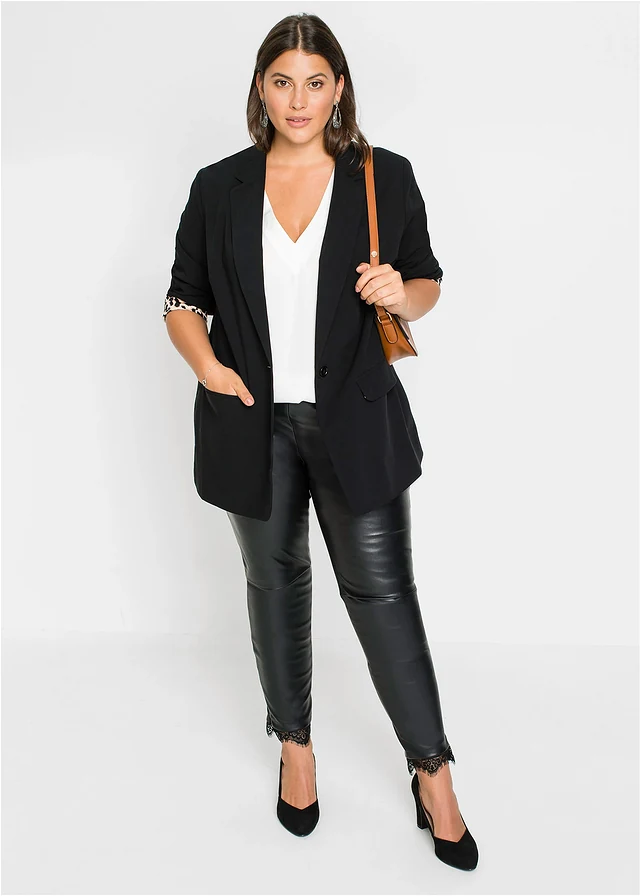 Blazer long et fluide, Couleur: noir léopard