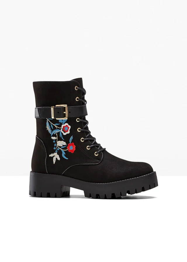 Boots lacées avec broderies, Couleur: noir