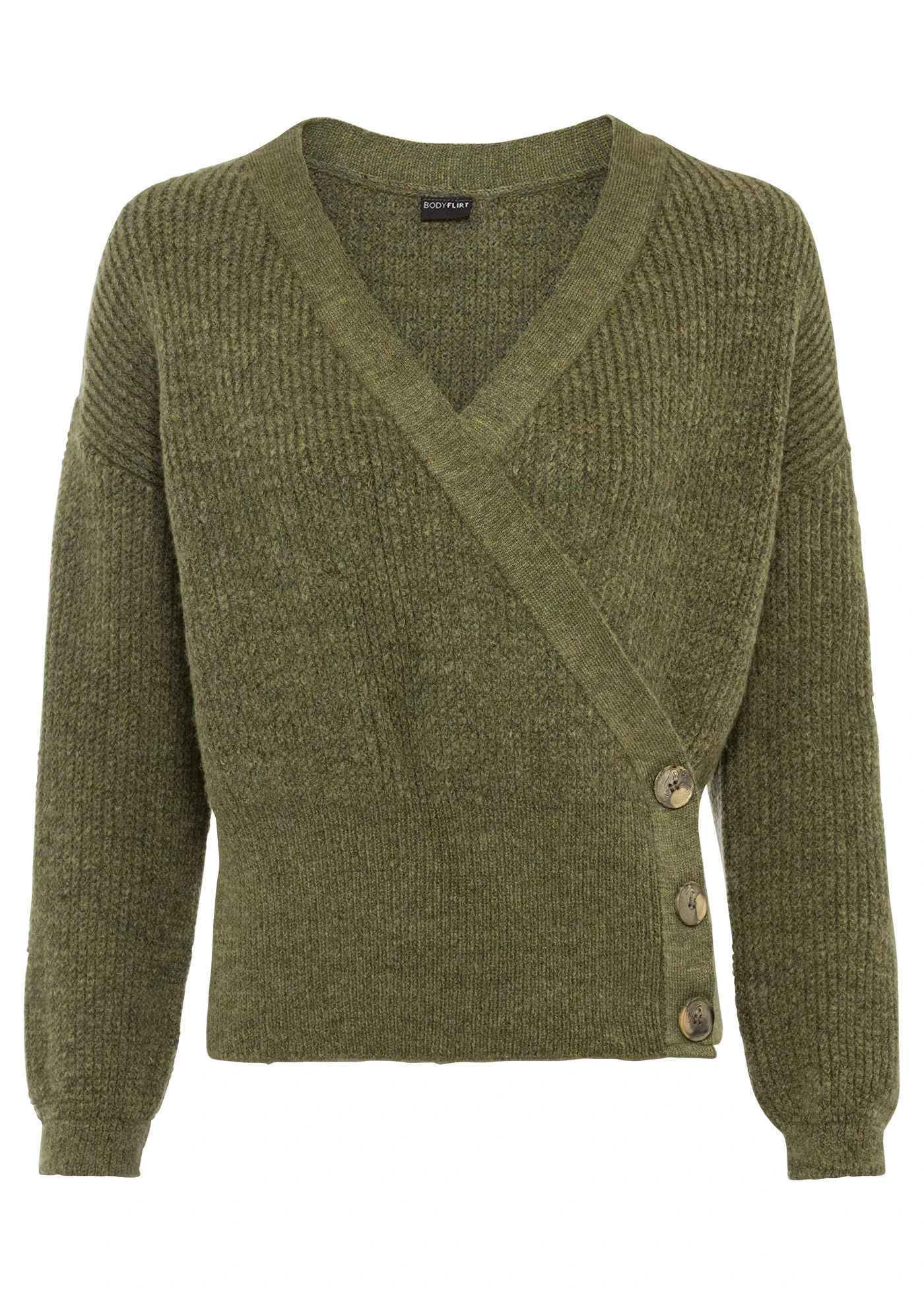 Oversized trui in wikkellook • olijfgroen gemêleerd • bonprix online shop