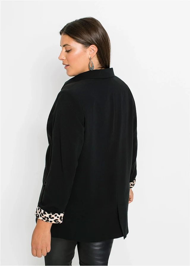 Blazer long et fluide, Couleur: noir léopard