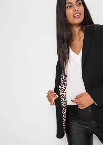 Lange blazer van een soepele viscosemix • zwart met luipaardprint • bonprix online shop