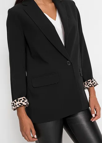 Blazer long et fluide • noir + léopard • Boutique bonprix