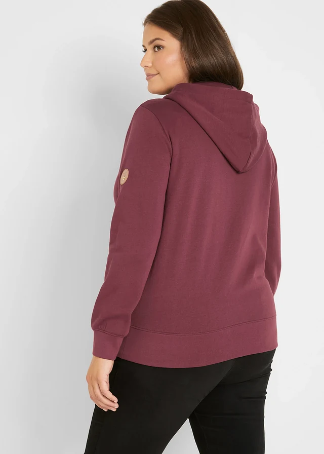 Sweat zippé à capuche, 100% coton, Couleur: rouge érable