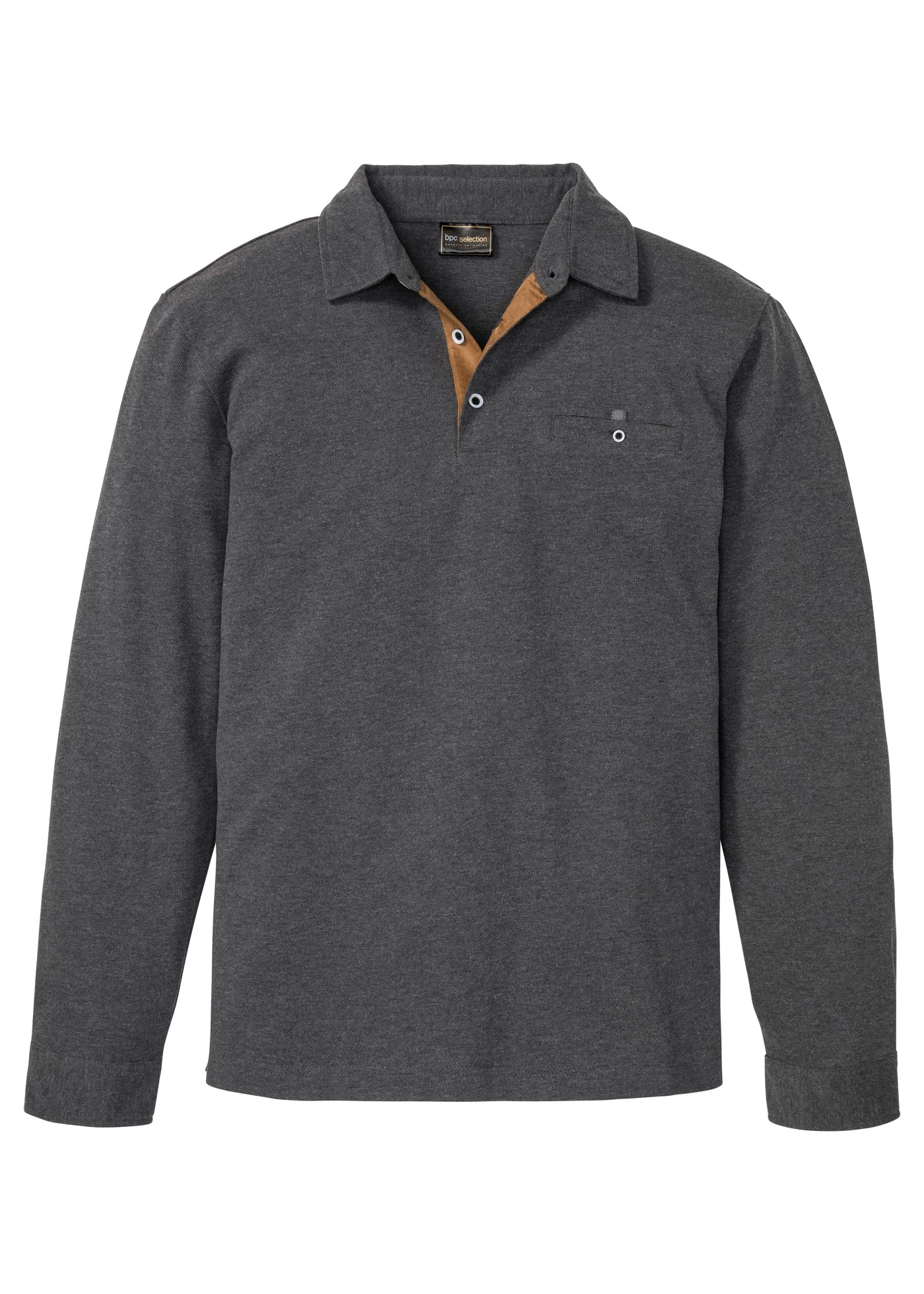 Pólo triko z piké, dlouhý rukáv • antracitový melír • bonprix obchod