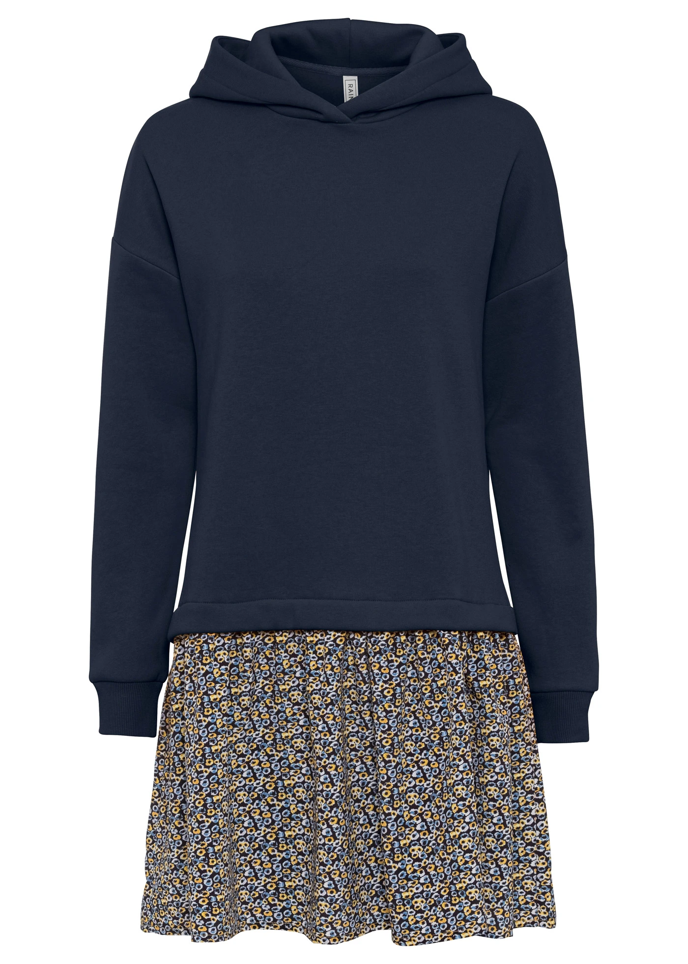 Šaty z teplákoviny, ve vzhledu 2v1 • modro-žlutá s květy • bonprix obchod