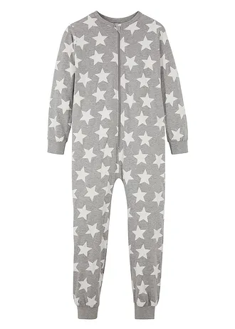 Pijama tip salopetă cu bumbac organic moale, culoare: gri deschis marmorat