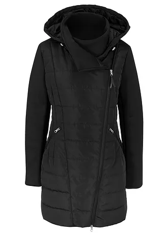 Jas met brede kraag en capuchon, Kleur: zwart