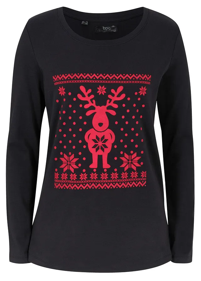 Bavlnené tričko s dlhým rukávom a vianočným motívom