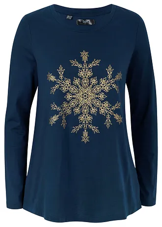 Katoenen longsleeve met metallic sneeuwvlokken