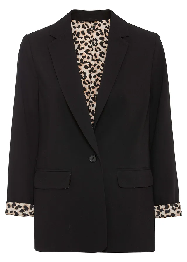 Blazer long et fluide • noir + léopard • Boutique bonprix