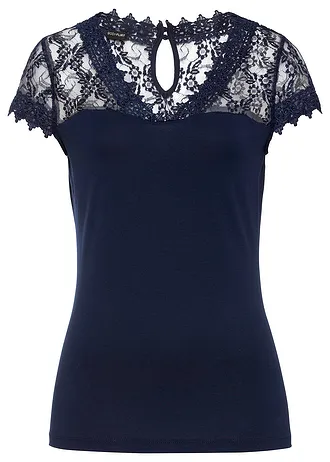 Shirt met kant van viscose • donkerblauw • bonprix online shop