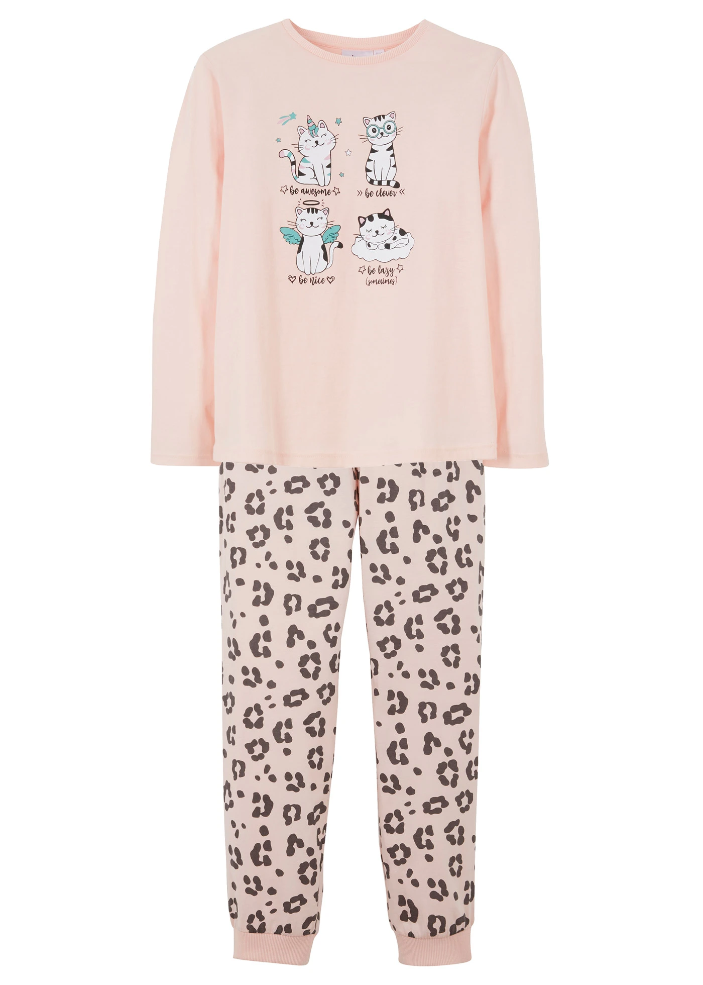 Pijama din bumbac organic 100% • roz perlat imprimeu leo • magazin bonprix
