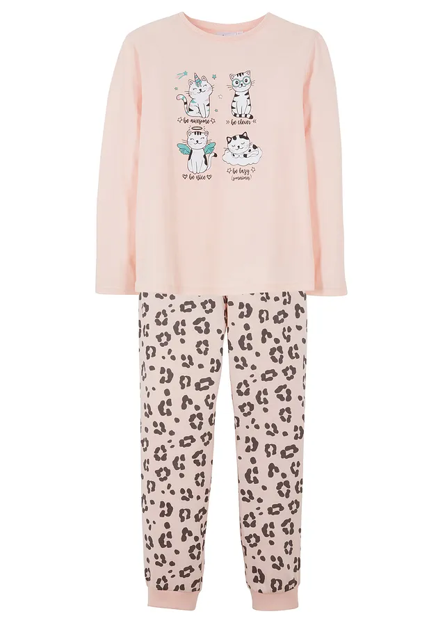 Pijama din bumbac organic 100% • roz perlat imprimeu leo • magazin bonprix