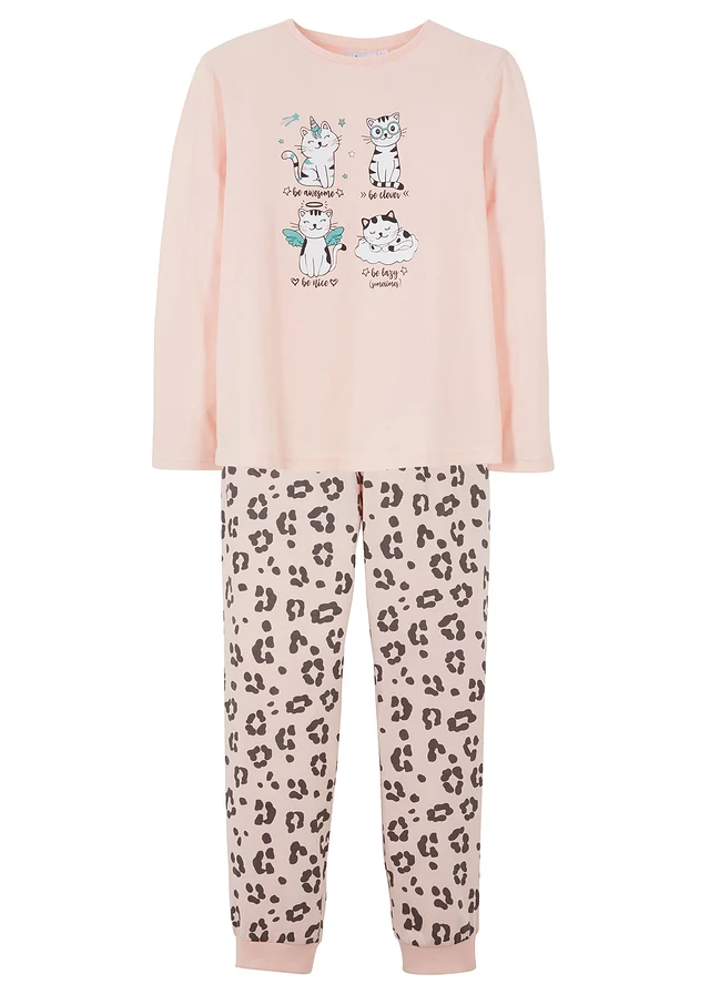 Pijama din bumbac organic 100%, culoare: roz perlat imprimeu leo