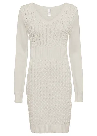 Rochie tricotată cu model torsadat, culoare: alb ivory