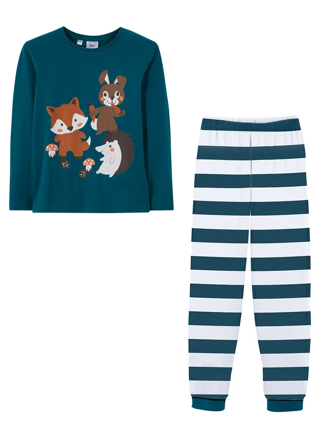 Pyjama van biologisch katoen (2-dlg. set), Kleur: wolwit-zeeturkoois