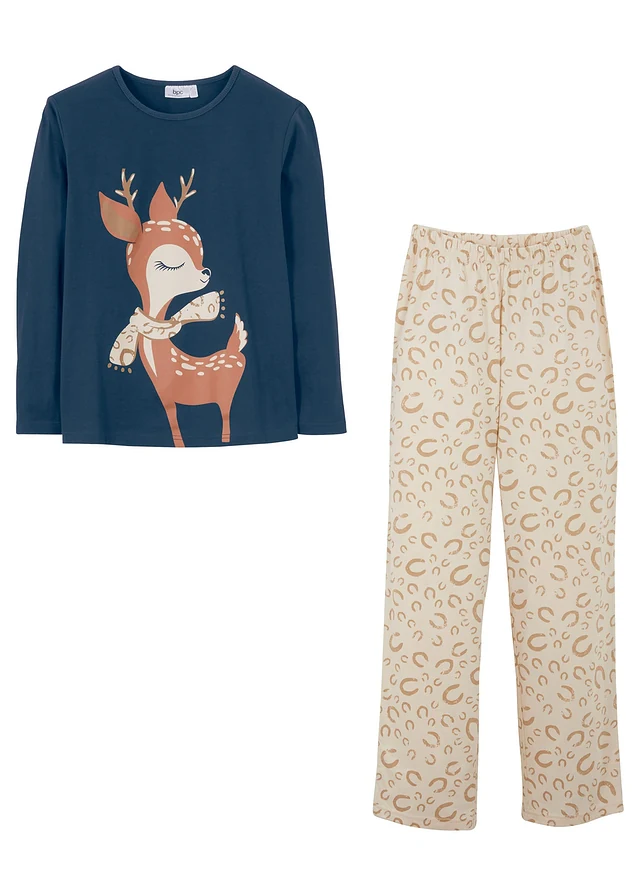 Pijama din bumbac organic 100% (set/2 piese), culoare: bleumarin