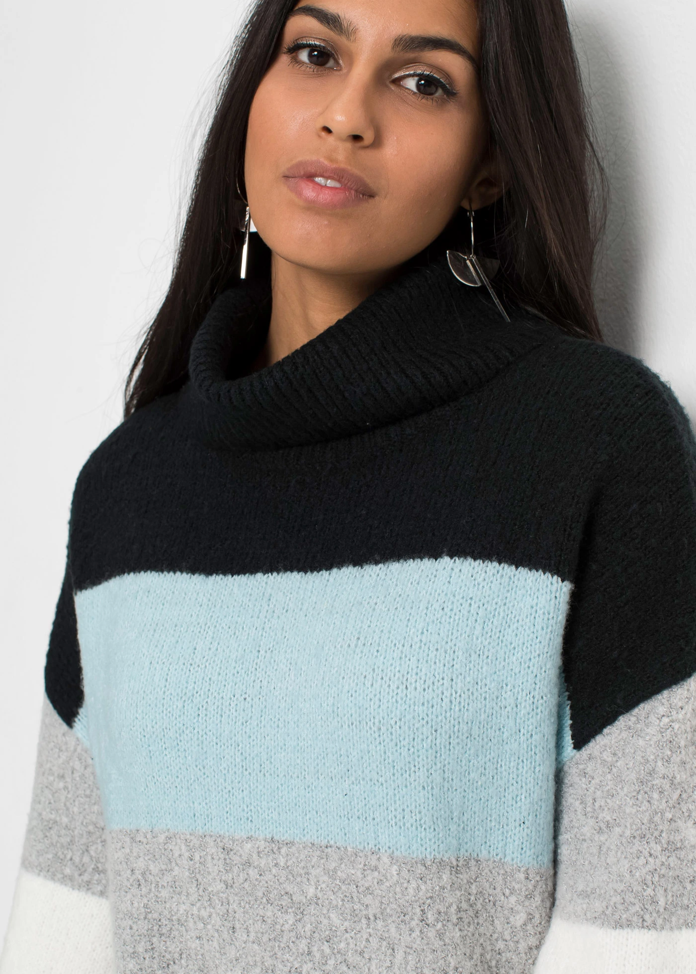 Lange trui met strepen • zwart - mistblauw gestreept • bonprix online shop