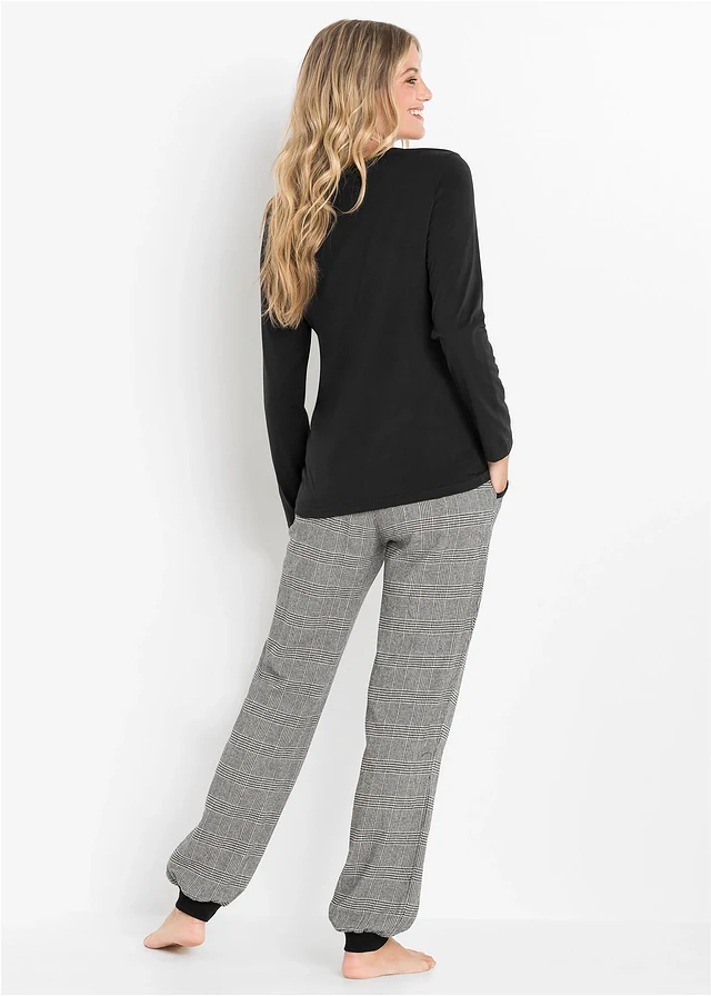 Pyjama avec pantalon en flanelle, Couleur: noir carreaux
