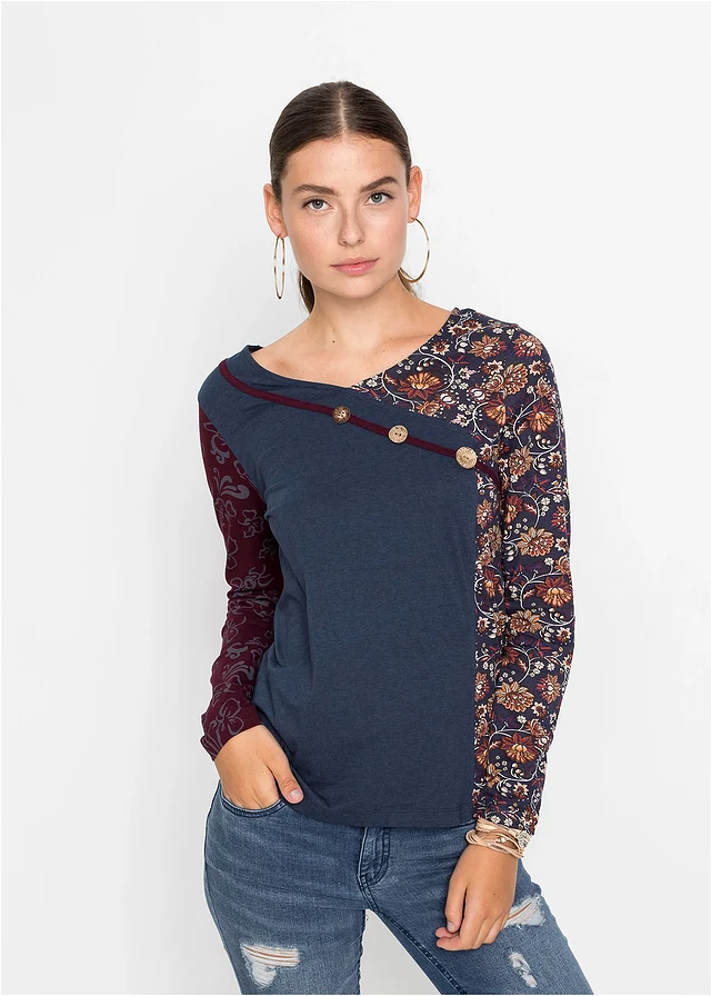 T-shirt à boutons, Couleur: bleu foncé