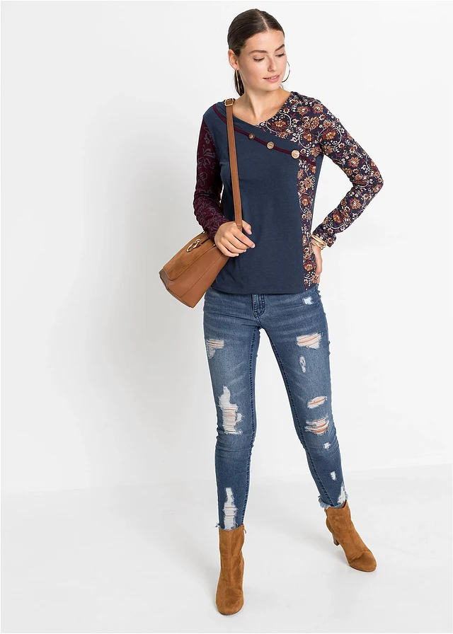 T-shirt à boutons, Couleur: bleu foncé