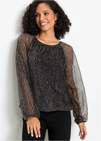 Metallic shirt, Kleur: zwart/zilverkleur