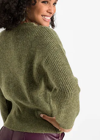Pulover oversize cu aspect petrecut • oliv melanj • magazin bonprix