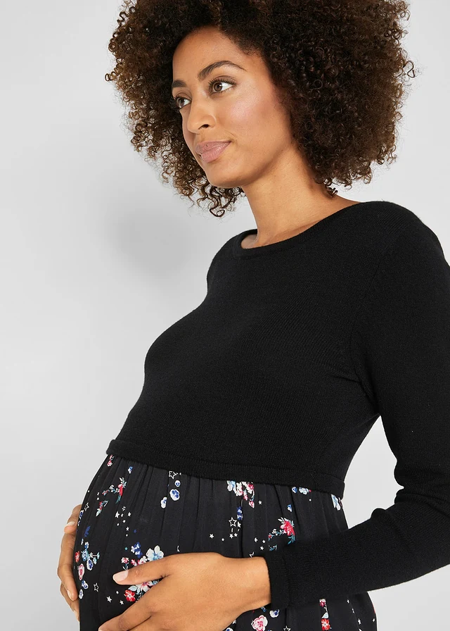 Robe de grossesse en maille et viscose • noir à fleurs • product-page.page-title-suffix