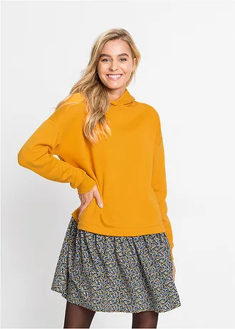 Sweatjurk in 2-in-1-look, Kleur: geeloranje/blauw
