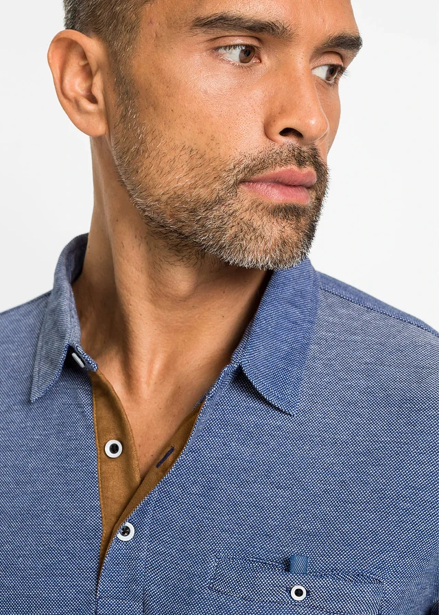 Piqué poloshirt met lange mouwen • blauw gemêleerd • product-page.page-title-suffix