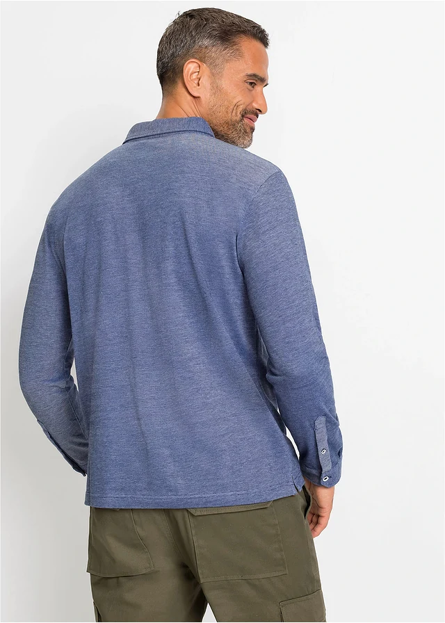 Piqué poloshirt met lange mouwen • blauw gemêleerd • product-page.page-title-suffix