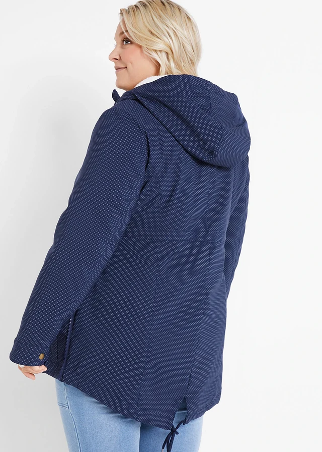 Zwangerschapsjas/ draagjas met teddy voering, Kleur: donkerblauw gestippeld