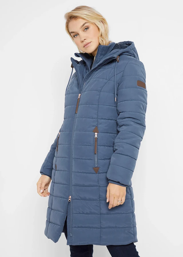 Lange gewatteerde jas, 2-in-1 look