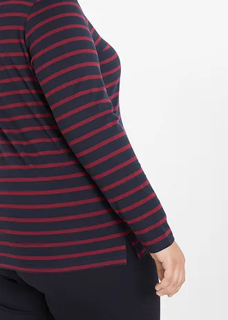 Longsleeve met boothals (set van 2) • zwart+robijnrood-zwart gestreept plus size • bonprix online shop
