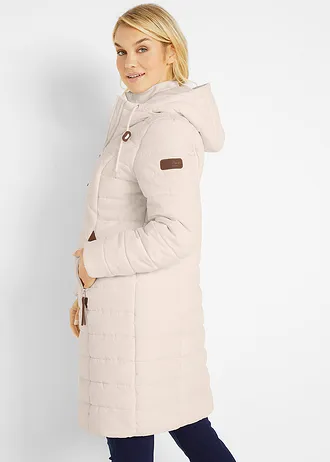 Lange gewatteerde jas, 2-in-1 look, Kleur: natuurbeige
