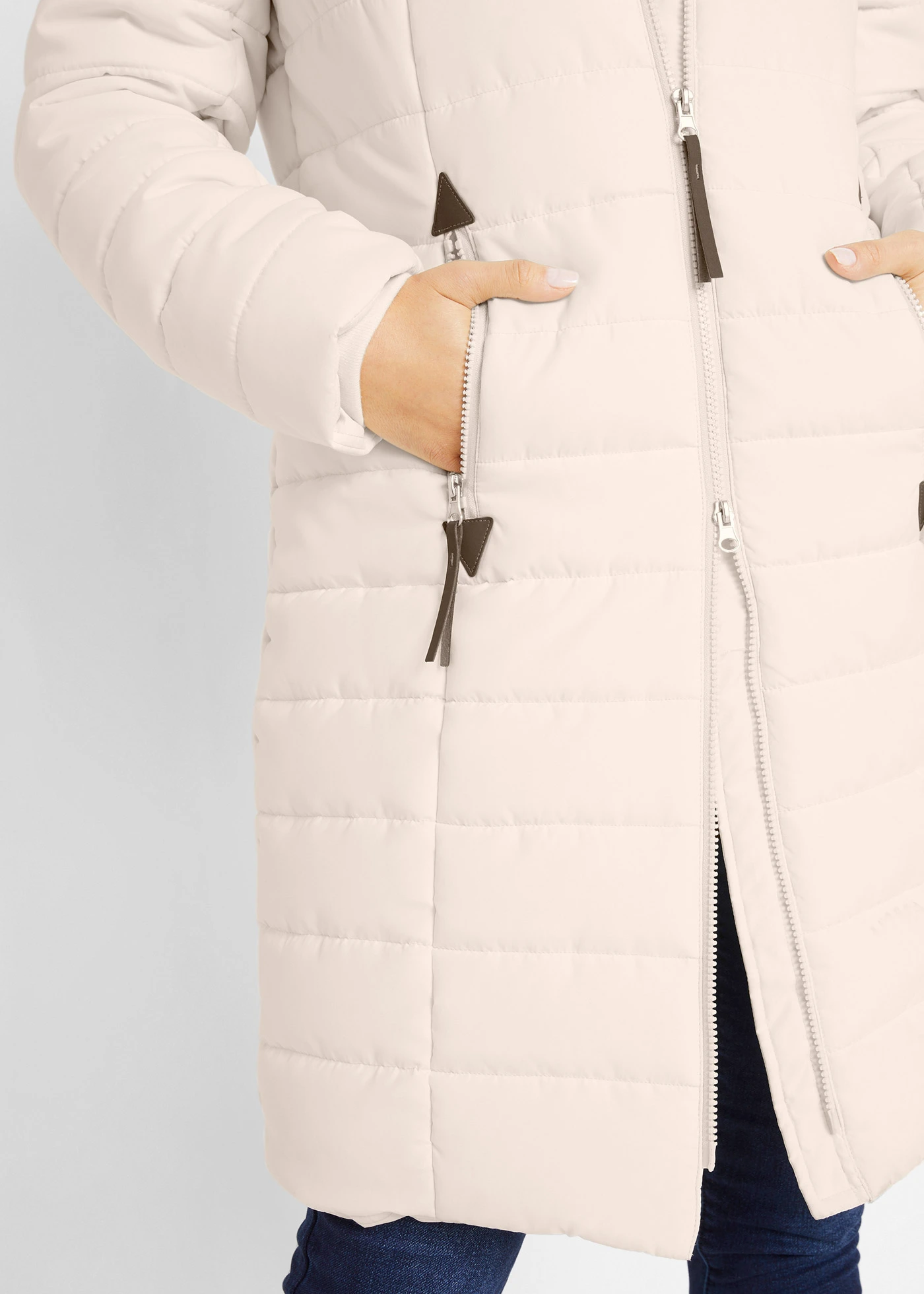 Lange gewatteerde jas, 2-in-1 look • natuurbeige • bonprix online shop
