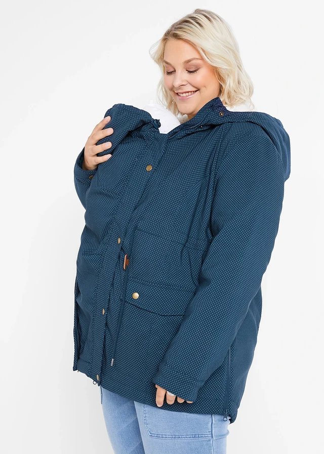 Zwangerschapsjas/ draagjas met teddy voering, Kleur: donkerblauw gestippeld