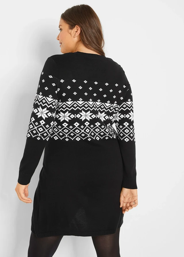Robe en maille à motif norvégien, Couleur: noir/blanc motif norvégien